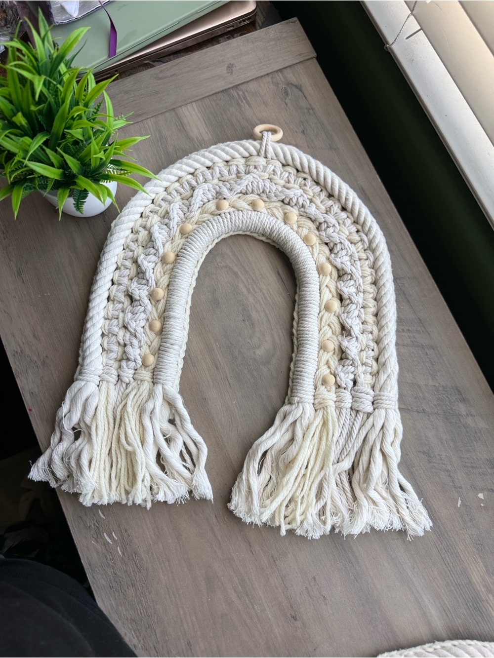 E&E Craft Shoppe| Handmade Macrame Rainbow Wall Hanging - Cream